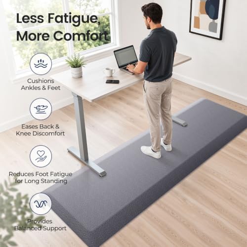 1" Extra Thick Anti Fatigue Kitchen Mats for Floor Standing Desk Mat, Grey - Image 5