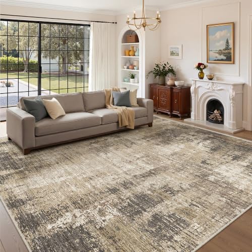Valenrug 9x12 Area Rug, Abstract Large Washable Rugs for Living Room Taupe - Image 3