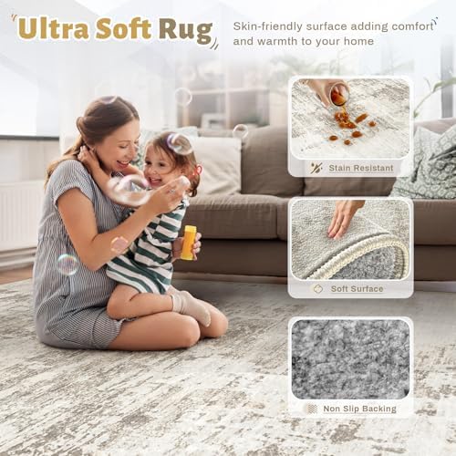 XLUEZ 8x10 Area Rugs for Living Room, Washable Modern Abstract Large Area Rug Neutral Soft Non Slip Kids Rug Stain Resistant Indoor Carpet for Bedroom Nursery Dining Room Playroom(BeigeBrown, 8'x10') - Image 4