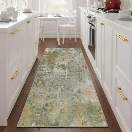 Green Rug Runners for Hallways Kitchen 2.6x8 Non Slip Washable Entryway Runner Rugs with Rubber Backing 8ft Long Carpet Runner for Laundry Bedroom, Low Pile Stain & Fade Resistant, Sage Green by Acapet