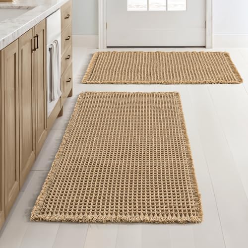 MIULEE Set of 2 Waffle Bathroom Rugs Boho Bath Mat Brown 18x30 Inch by MIULEE