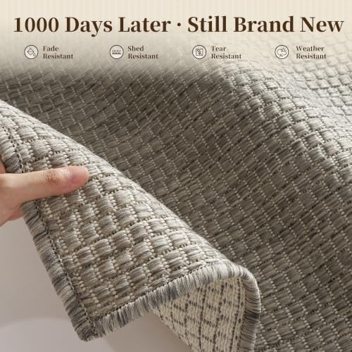 PADOOR-Outdoor Rug-Patio Rug 6x9 ft Polypropylene Indoor Outdoor Rugs Outdoor Carpet for Patio Deck Balcony Porch, Textured Weave, Durable for High Traffic, Fade-Resistant, Modern Neutral Grey - Image 2