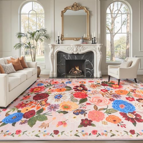 Blush Floral Area Rug 10x14 for Living Room Bedroom - Image 4