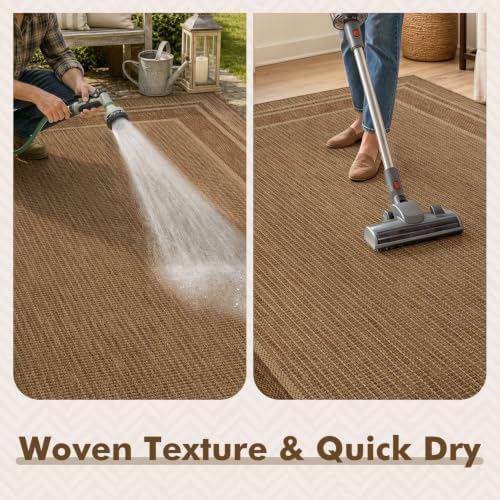 MontVoo-Outdoor Rug-Patio Rug 6x9 ft Polypropylene Indoor Outdoor Rugs Outdoor Carpet for Patio Deck Balcony Porch, Textured Weave, Durable for High Traffic, Fade-Resistant, Modern Neutral Brown - Image 5