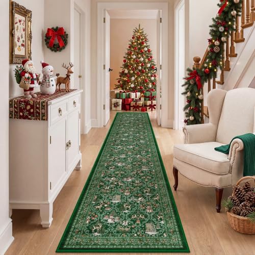 Christmas Runner Rug 2x10, Washable Rugs for Living Room (2'x10', Green) - Image 3