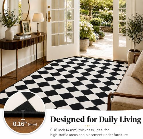 8x10 Checkered Rug for Living Room, soft Low Pile black and white Area Rugs - Image 7
