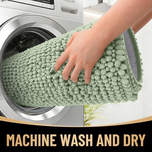 OLANLY Thick Chenille Small Bathroom Rugs Mats 24x16, Sage Green - Image 4