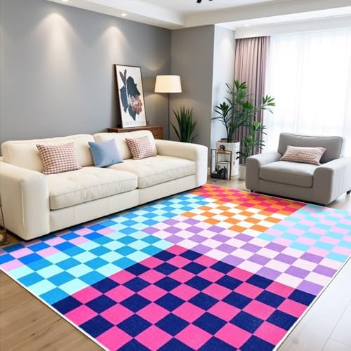 Terrug Multicolored Checkered Rug for Bedroom, 4x6 Washable Area Rugs by TerrugHomeDecor