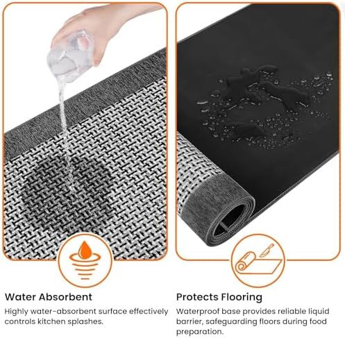 StepRite Kitchen Rugs, Kitchen Mats for Floor, 70"x24" Non-Slip Machine-Washable Kitchen Throw Rug, Absorbent Runner Rugs Office, Sink Standing Desk Mat, Decor Carpet, Grey - Image 4