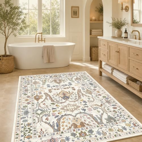 Area Rug Living Room Rugs 4×6 Washable Floral Rug - Image 5