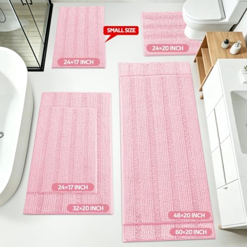 ACCUMTEK Christmas Striped Pink Bathroom Rug Mat Set 2 piece 32"x20"+24"x17" Ultra Soft, Non Slip Chenille Bath Rugs, Absorbent Plush Shaggy Bath Mats for Bathroom, Bedroom, Kitchen, Shower, Tub - Image 2