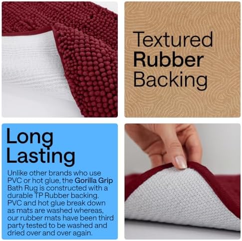 GORILLA GRIP Bath Rug Mat for Bathroom, Absorbent Chenille, 30x20 Burgundy - Image 3