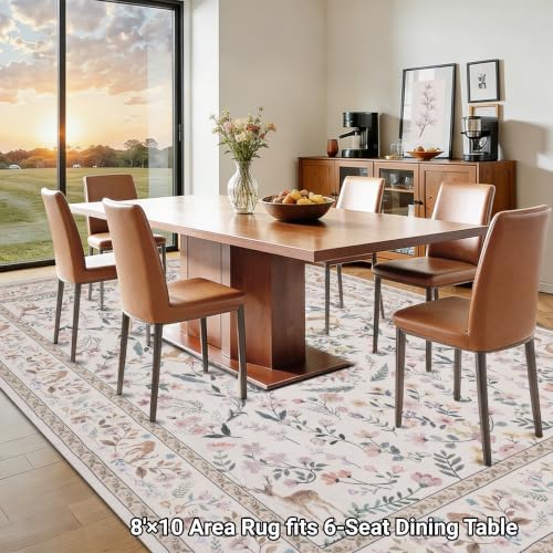 RCTJHOME 8x10 Beige Floral Nursery Kids Washable Area Rug Non-Slip Carpet - Image 4