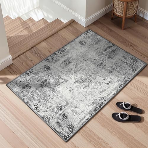 2x5 Grey Rug Runners for Hallways Kitchen Runner Rug Non Slip Washable Black Long Runner Rugs with Rubber Backing Soft Abstract Carpet Runner for Bedroom, Kitchen, Bathroom, Entryway - Image 3