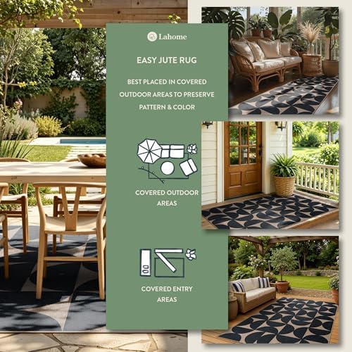Lahome Semi Circle Easy Jute Black Runner Rug, 2x8 Washable Kithcen Runner - Image 3