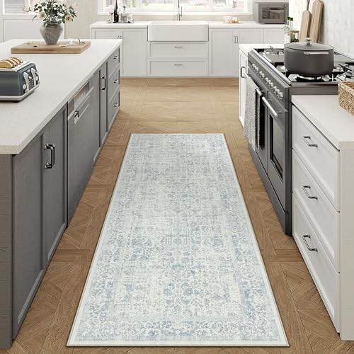 PureCozy Blue Runner Rug 2x6 Vintage Floral by PureCozy