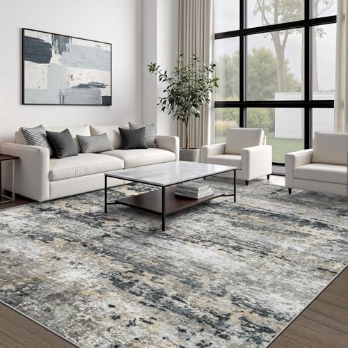 pmtsns Area Rugs 10x14 Living Room: Washable Rug Modern Abstract Neutral Soft Non-Slip Low-Pile Indoor Large Carpet for Bedroom Dining Room Playroom Home Office (Black Grey Brown, 10'x14') - Image 2