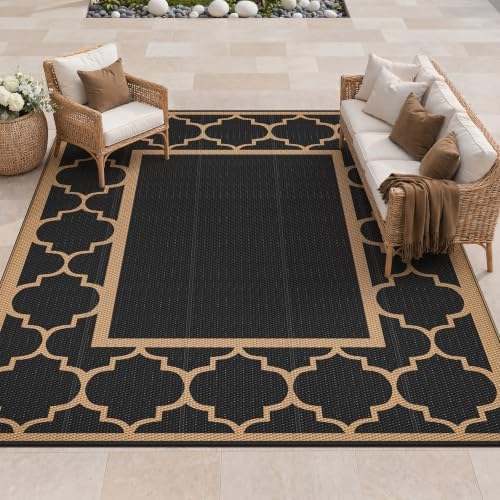GENIMO Outdoor Rug, Waterproof Plastic Rugs for Patio, 9'x12' Black Brown by GENIMO