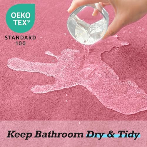 HUXMEYSON Bathroom Rugs Sets 3 Piece, Non-Slip & Quick Dry Bath Mat Set, Ultra Soft Velvet Bath Rugs for Bathroom, Toilet and Shower Floor, Pink - Image 5