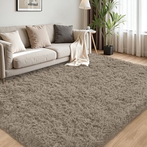 4x6 Area Rug for Living Room,Grey Camel Fluffy Shag Non-Slip Bedroom Rugs - Image 3