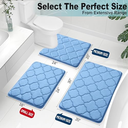 OLANLY Memory Foam Bath Mat Rug 24x16, Ultra Soft and Absorbent Bathroom Rugs, Non-Slip, Comfortable, Machine Washable Bath Carpet for Bathroom Floor, Tub, Shower and Home Decor Accessories, Blue - Image 2
