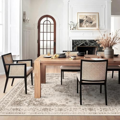 6x9 Washable Bedroom Area Rug Non-Slip Medallion Taupe Large Carpet - Image 2
