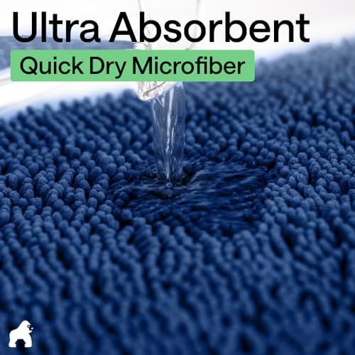 GORILLA GRIP Bath Rug Mat for Bathroom, Absorbent Chenille 24x17 Royal Blue - Image 5