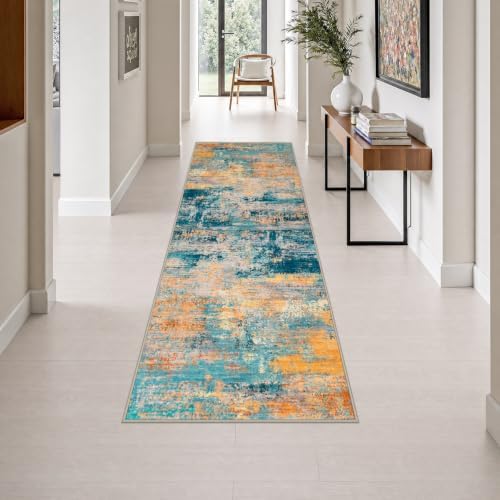 2.6x8 Washable Runner Rug：Modern Abstract Soft Carpet Rosy Haze by FXRHLP