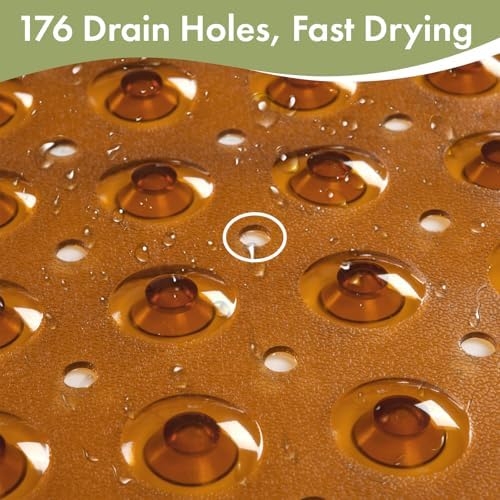 AmazerBath Shower Mat Non Slip 40 x 16 Inches, Shower Stall Mats with Suction Cups and Drain Holes, Non Slip Bath Mat for Tub for Elderly & Kids, Clear Brown - Image 5