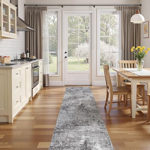 DMOYEST Washable Runner Rug for Hallway: 2.6x10 Neutral Modern Abstract Low Pile Area Rug with Non-Slip Backing - Carpet for Bedroom Kitchen Laundry Entryway Bathroom Indoor - Grey - Image 5