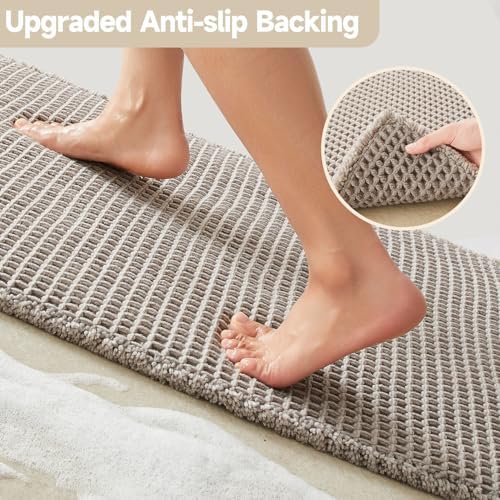 TYUU Waffle Runner Rug Bathroom, Long Boho Bath Mat, 60x24 Light Grey - Image 4