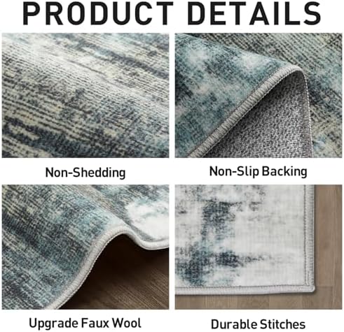 6x9 Area Rugs for Living Room: Washable Abstract Teal Green Bedroom Carpet - Image 5