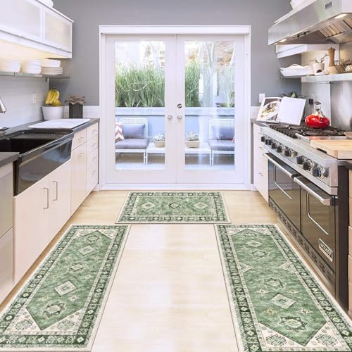 HEBE Boho Kitchen Rugs Set of 3, Non Slip Washable Kitchen Mats for Floor - Image 7