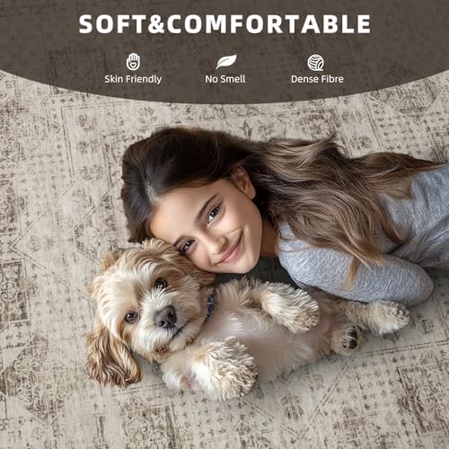 8x10 Boho Washable Area Rug for Living Room,Bedroom,Dining Room-Beige Brown - Image 4