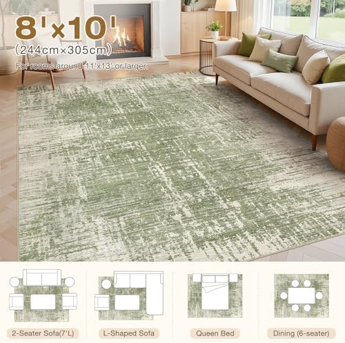 kakania Abstract 8x10 Area Rugs for Living Room: Washable Rugs Green - Image 2