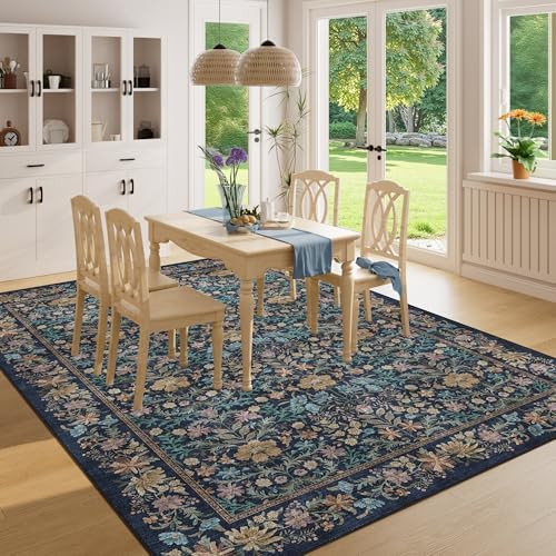 DUKINO 5x7 Area Rugs, Vintage Floral Washable Rug for Living Room Dark Blue - Image 6