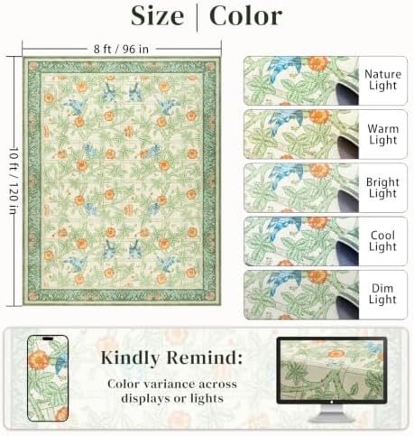 8x10 Washable Area Rug, Green Floral Vintage Rug for Living Room Bedroom - Image 2