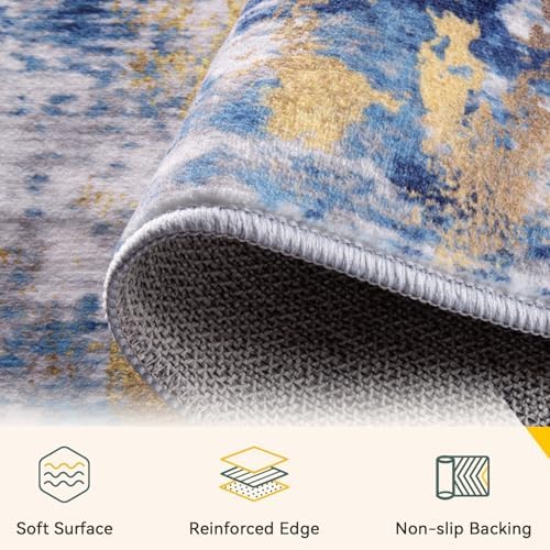 RELEANY Washable 8'x10' Abstract Area Rug for Living Room Blue Gold - Image 5