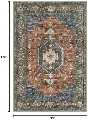 KUTA Vintage Living Room Rug 6x9 Brick Red Washable Large Area Rugs - Image 2