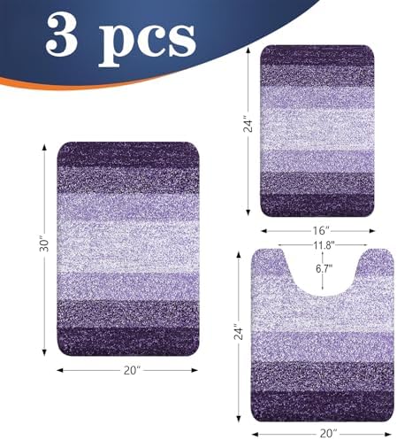 OLANLY Microfiber Bathroom Rugs Sets 3 Piece, Absorbent Bath Mats, Violet - Image 2