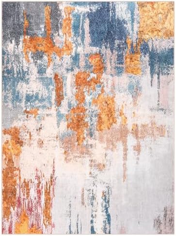 Area Rug 4x6 Orange Blue Rug Washable Boho Rugs Non Slip Low Pile Abstract Small Carpet for Entryway, Bedroom, Kitchen, Classroom, Kids Room, Office, Dorm, Dining Room - Image 7
