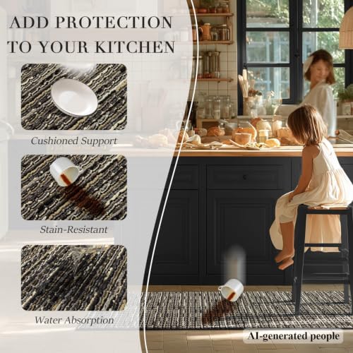 BSICPRO Kitchen Rugs Sets of 2, Non Slip Kitchen Mats for Floor, Black - Image 4