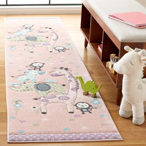 SAFAVIEH Carousel Kids Collection Runner Rug - 2' x 8', Blush Pink, Animal Design, Easy Care & Non-Shedding, Ideal for High Traffic Areas for Boys & Girls in Playroom, Nursery (CRK120U-28) - Image 2