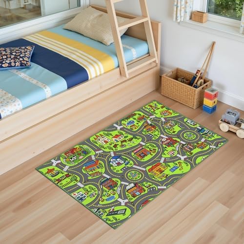 Upgrade Ultra Non Slip Kids Car Rug, Kids Road Playmat Rug for Toy Cars, Educational Town City Map Washable Carpet for Boy Playroom Bedroom, Safer Car Track Play Mat for Children Baby Toddler, 40"x24" by ArenaRug