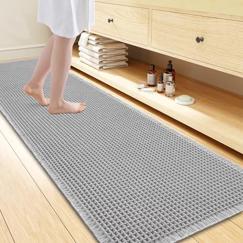 Smiry Waffle Bath Mat 72X24, Extra Soft Absorbent Bathroom Rugs, Light Grey by Smiry