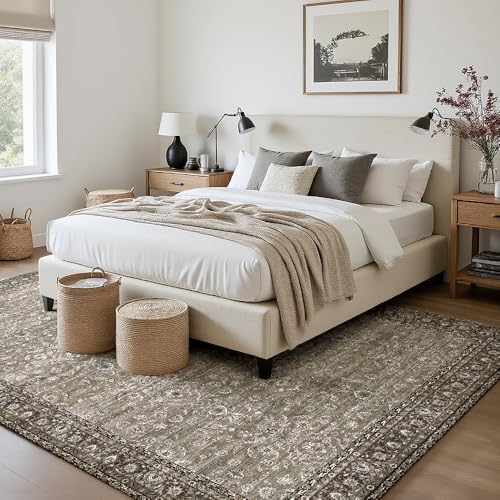 6x9 Grey Brown Washable Area Rug for Living Room, Vintage Print - Image 2