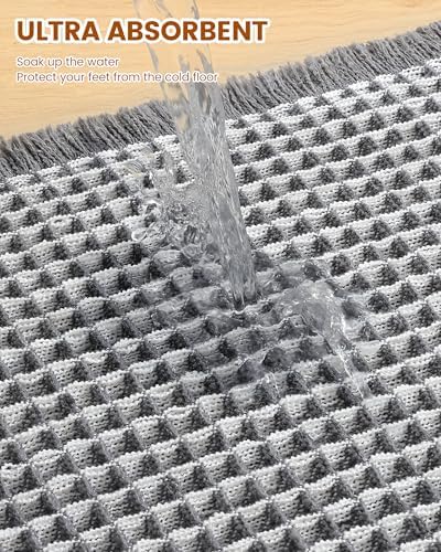 Smiry Waffle Bath Mat 36X24, Soft Absorbent Bathroom Rug, Darkgrey & Cream - Image 4
