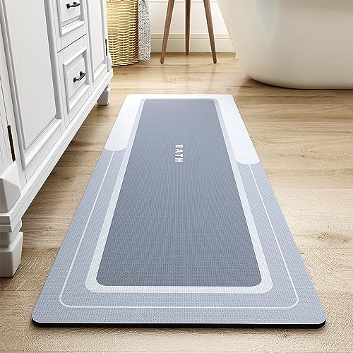 MontVoo-Bath Mat Rug Runner Long Bathroom Mat Non Slip Super Absorbent Stain Resistant Quick Dry Thin Bathroom Rug Fit Under Door-Bath Mats for Bathroom Floor Bathtub Vanity-Bathmat 17"x50" Blue by MontVoo