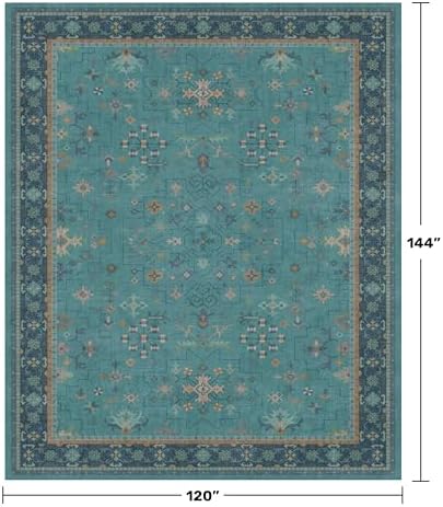 Washable 10x12 Large Teal Teal Boho Living Room Rug - Soft Floral Area Rugs for Bedroom Under Bed, Dining Room Under Table Non Slip, Low Pile & Stain Resistant Carpet - Image 2