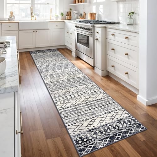 KUTA Moroccan Boho Geometric Washable Runner Rug 2x10 Black Navy Blue - Image 3